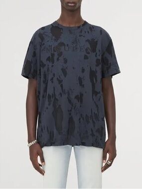 Alexander McQueen Gray and Black Distressed Logo Tee